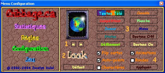 Manuel de Cribbage.ca 'Menu configuration'