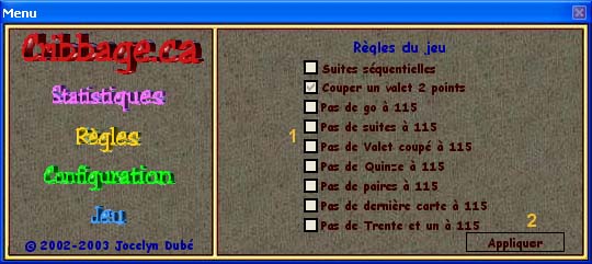 Manuel de Cribbage.ca 'Menu r�gles'